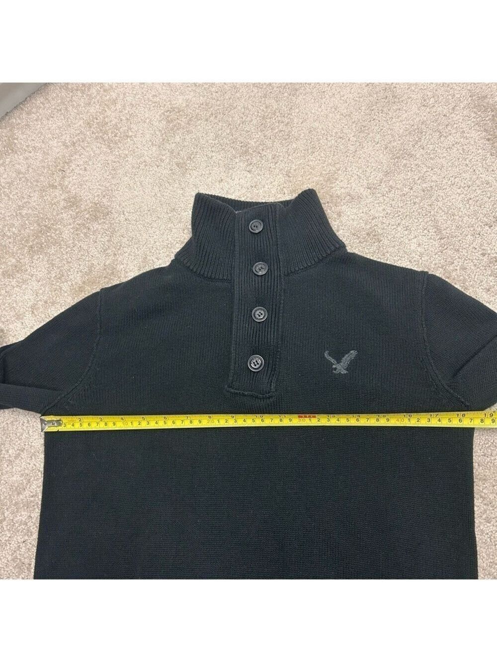 Men’s American Eagle Black Button Zip Collar Cotton Knit Pullover Sweater XS🇨🇦 - Picture 8 of 10